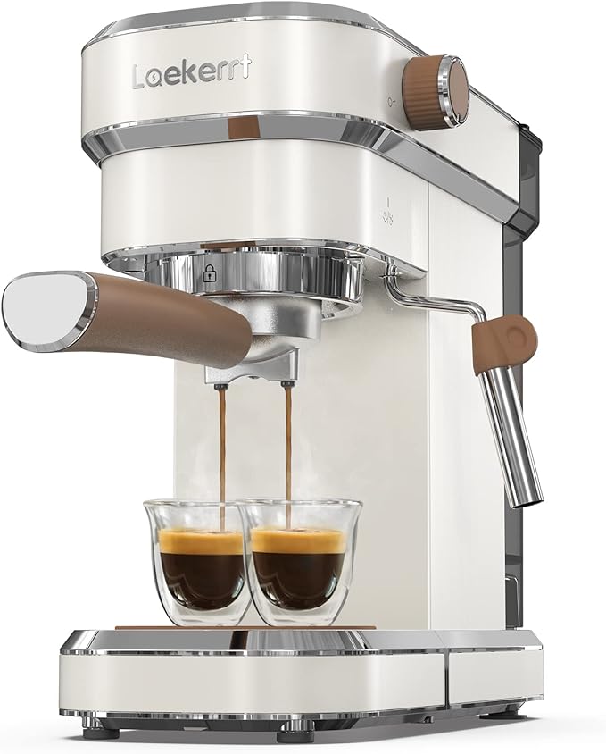 Espresso Machine, Expresso Coffee Machines for Home, 20 Bar Cafetera Espresso with Milk Frother Steam Wand, Compact Small Coffee Maker for Latte and Cappuccino (Pear White, Stainless Steel, Gift)