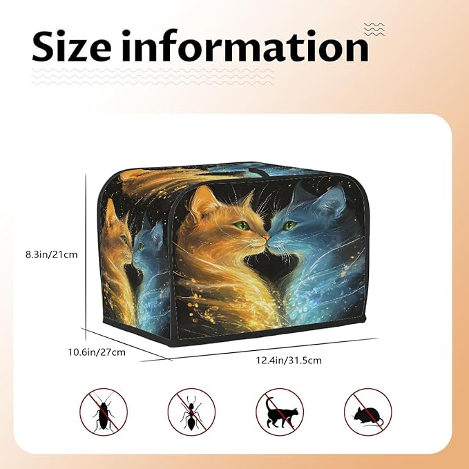 Animal Cat Fire Toaster Cover 4 Slice Dust and Fingerprint Protection Toaster Bread Maker Covers Washable Kitchen Small Appliance Covers for Kitchen Accessories Decor Bakeware Women Gift