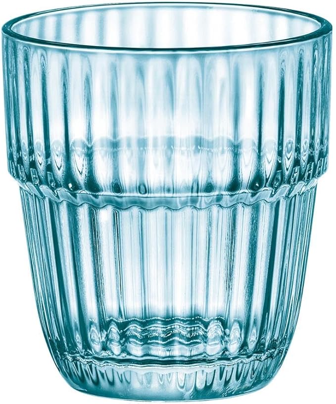 Bormioli Rocco Barshine 10.38 oz. Rocks Stackable Tempered Drinking Glasses, Set of 6, Ice Blue