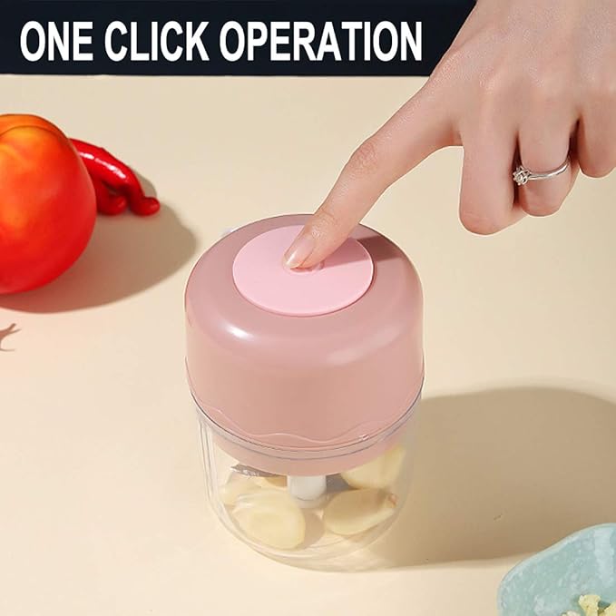 Electric Mini Food Chopper Portable Waterproof Small Garlic Press Chopper Blender Spice Grinder Mincer Processor with USB Charging for Pepper Ginger Onion Chili Pumpkin Veggies Nuts Meat 250ML (Pink)