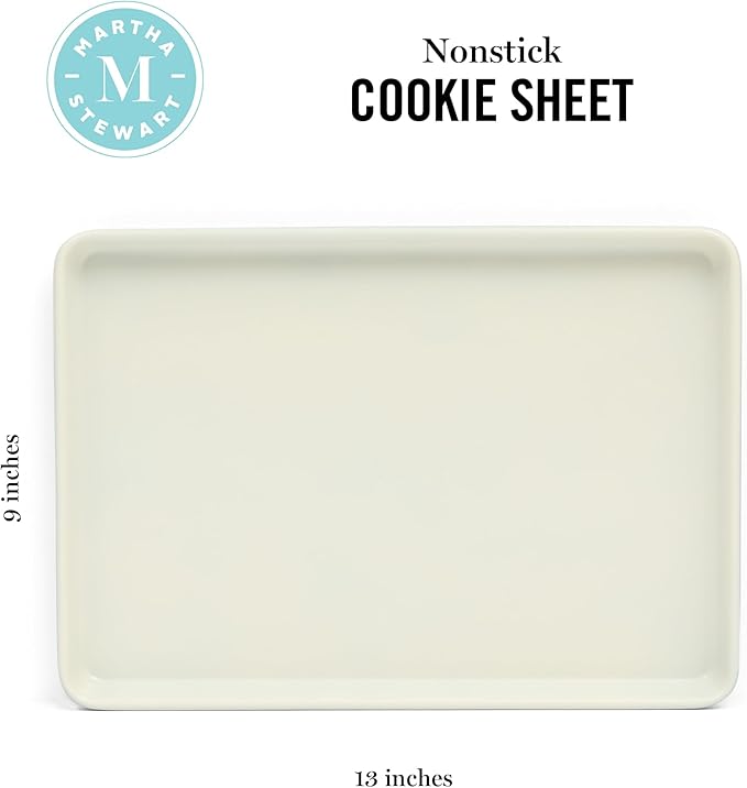 Martha Stewart Gallen 13 x 9 Inch Nonstick Carbon Steel Cookie Sheet - Teal Durable Baking Pan for Cookies, Brownies & Roasting