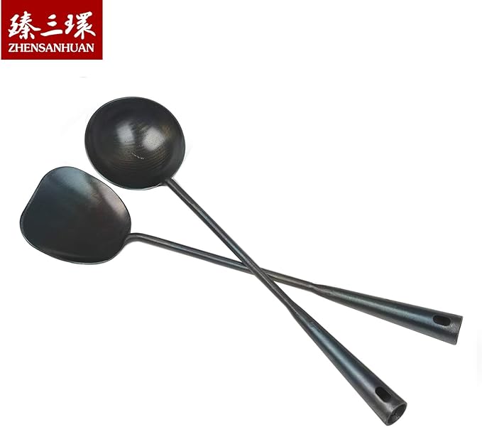 ZhenSanHuan Hand Hammered Carbon Steel Spatula Long Handle Chuan Wok Tool