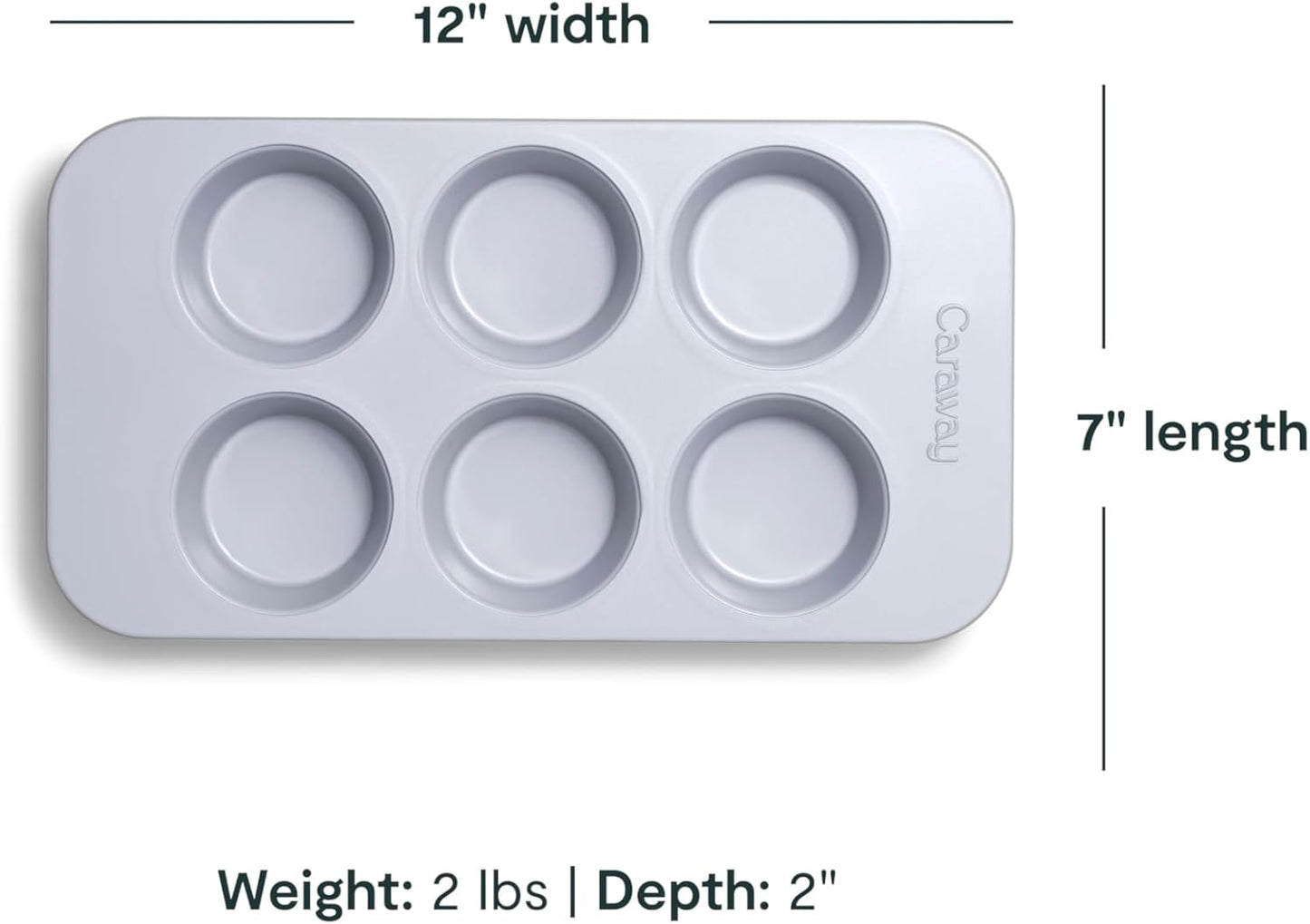 Caraway Nonstick Ceramic 6 Cup Muffin Pan – Non-Toxic, PTFE & PFOA Free – Oven Safe – Aluminized Steel Core – Small Muffin Pan for Baking Cupcakes, Muffins & More - Gray