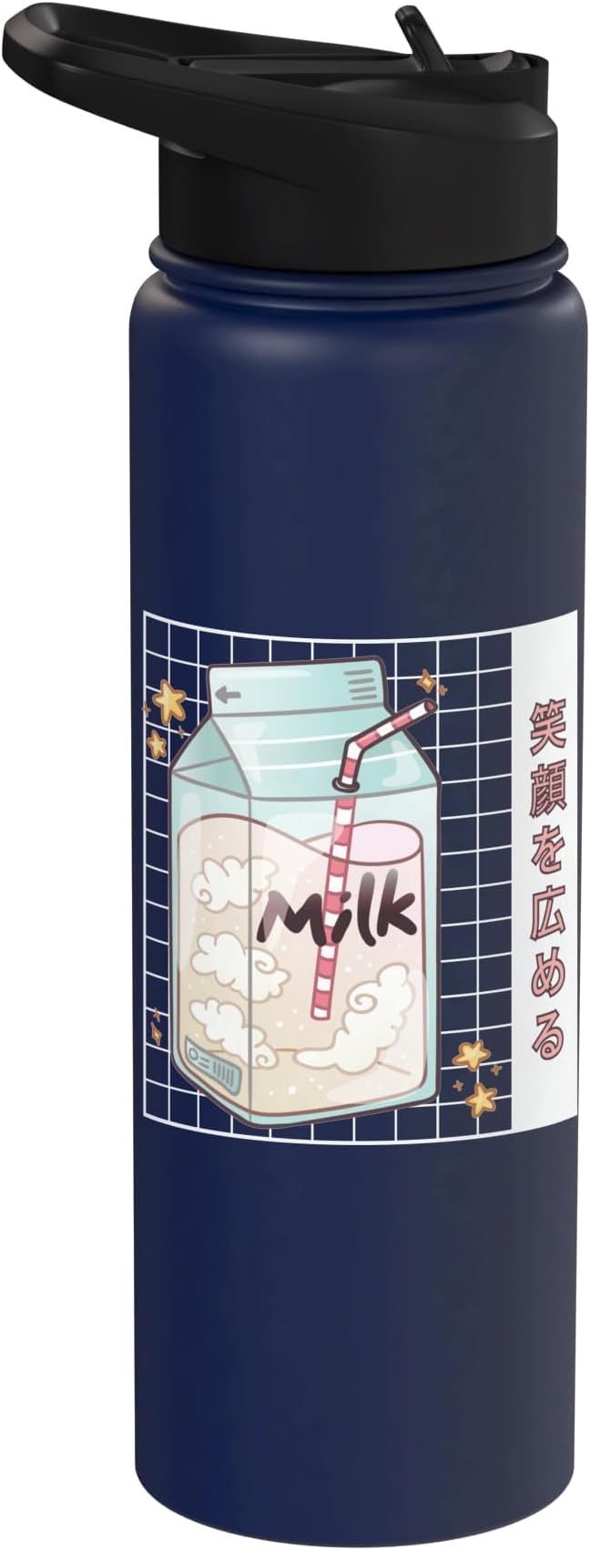 Japanese Kawaii Strawberry Milk Carton Vaporwave Grid Stainless Steel Insulated Water Bottle