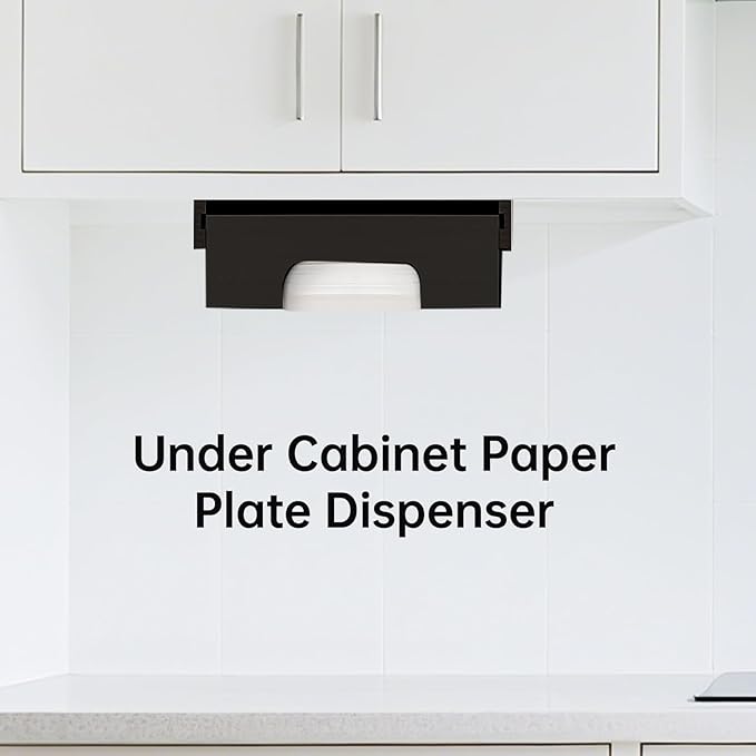 Bamboo Paper Plate Dispenser - 10 inch Wooden Paper Plate Dispenser Under Cabinet, Kitchen Countertop Vertical Plate Holder Organizer