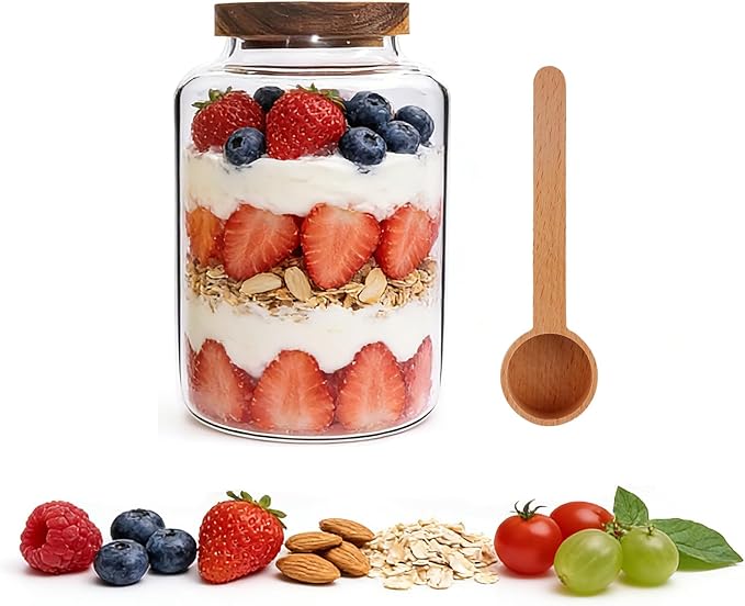 Glass Coffee Storage Jar with Lids Scoop Round Glass Coffee Ground Containers Borosilicate Glass Food Canister for Cereals Oats Beans Nut Sugar Candy Spice Rice Tea