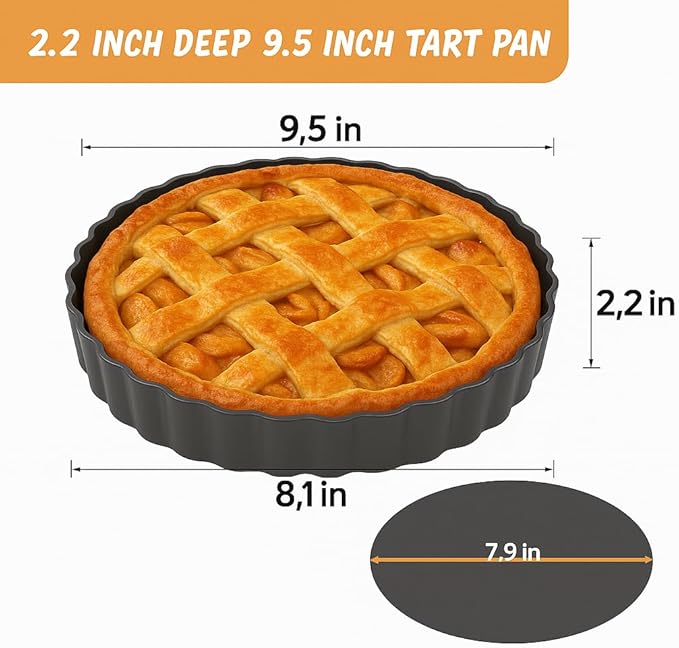 UWILLION 9.5 Inch Tart Pan 2.2 Inch Deep, Non-Stick Round Quiche Pan with Removable Bottom, Durable Carbon Steel Pie Pan for Cakes, Tarts, Pies and Mousse