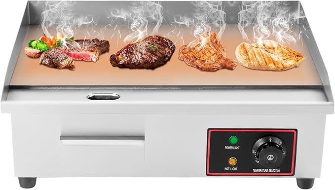 110V 3000W 22" Commercial Electric Countertop Griddle, Flat Top Grill Hot Plate BBQ Adjustable Thermostatic Control Electric Griddles Grill Stainless Steel Restaurant Grill for Kitchen