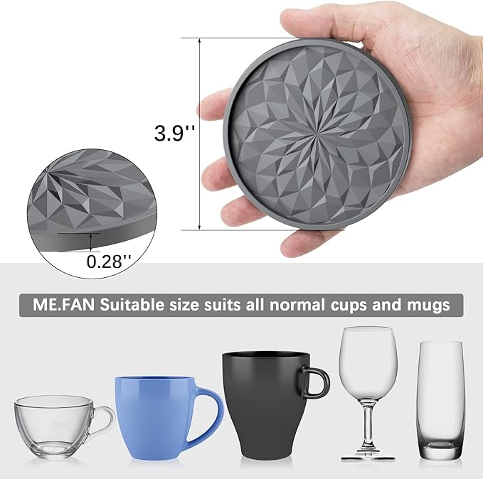 ME.FAN Silicone Coasters with Holder,[6 Pack] Drinking Coasters - Cup Mat for Hot or Cold Drinks, Thickened, Non-Slip, Non-stick,Deep Tray Teal Blue