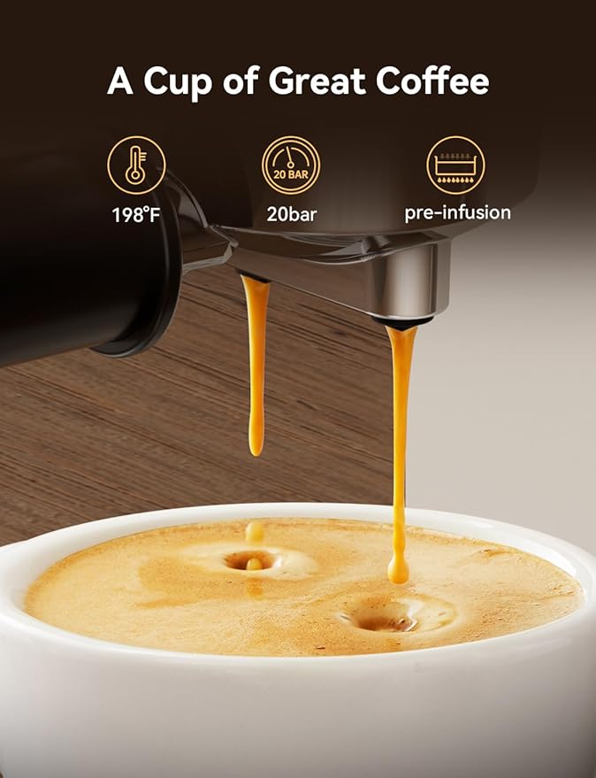 Neretva Espresso Machine 20 Bar, Super Compact Espresso Maker Stainless Steel Professional Espresso Maker Machine with Power Steam & LED Display for Home Barista Latte and Cappuccino Maker-Beige