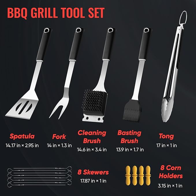 BBQ Accessories Grill Tools Set,Stainless Steel Barbecue Grill Accessories for Outdoor Grill,Professional Barbecue Utensils Grilling Accessories for Camping/Backyard,Grilling Gifts for Men/Women
