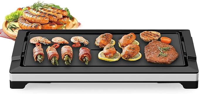 Electric Smokeless Indoor Griddle, Flat Top Grill, 1800W Fast Heat Up BBQ Grill, Large Nonstick Cooking Plate, 5 Levels Adjustable Temperature, Detachable & Dishwasher Safe, Cool-touch Handles, Black