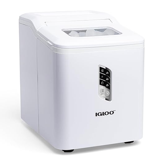 Igloo Portable Ice Maker with Scoop - Countertop Ice Maker with LED Control Panel & 1.5 Qt Water Tank - Ice Maker Produces 26 Lbs. of Ice in 24 Hours with 9 Large or Small Cubes in 7 Minutes- White