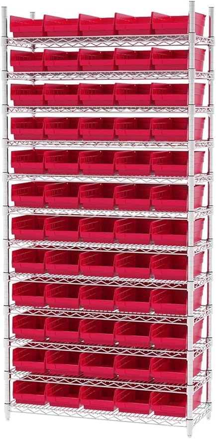 Akro-Mils 30130 Plastic Shelf Bins, Heavy Duty Storage Bins for Garage, Closet, and Drawer Organization, 12" x 6-1/2" x 4", Red, 12-Pack