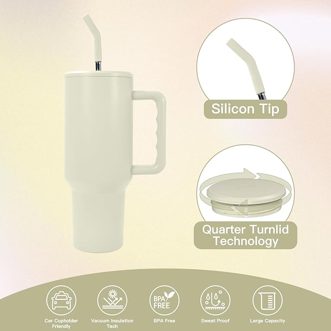 AGH 40 oz Sublimation Tumbler with Handle 4-Pack Stainless Steel Insulated Tumblers Blanks Water Bottle Travel Cups Matte Beige