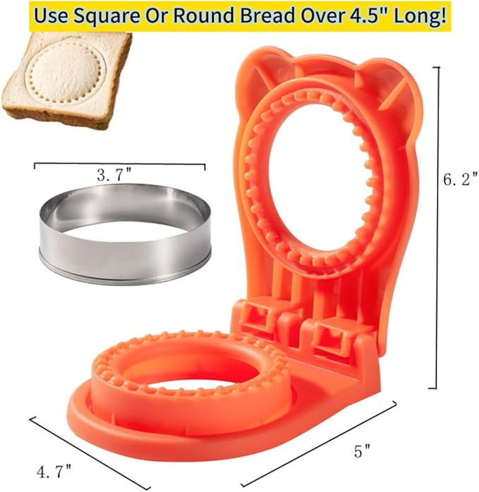 CHICHAUS Uncrustable Sandwich Maker,Sandwiches Pocket Circle Shape 3.7Inch Sandwich Cutter and Sealer,Sandwich Cutter for Kids Breakfast and lunchboxes (Orange)