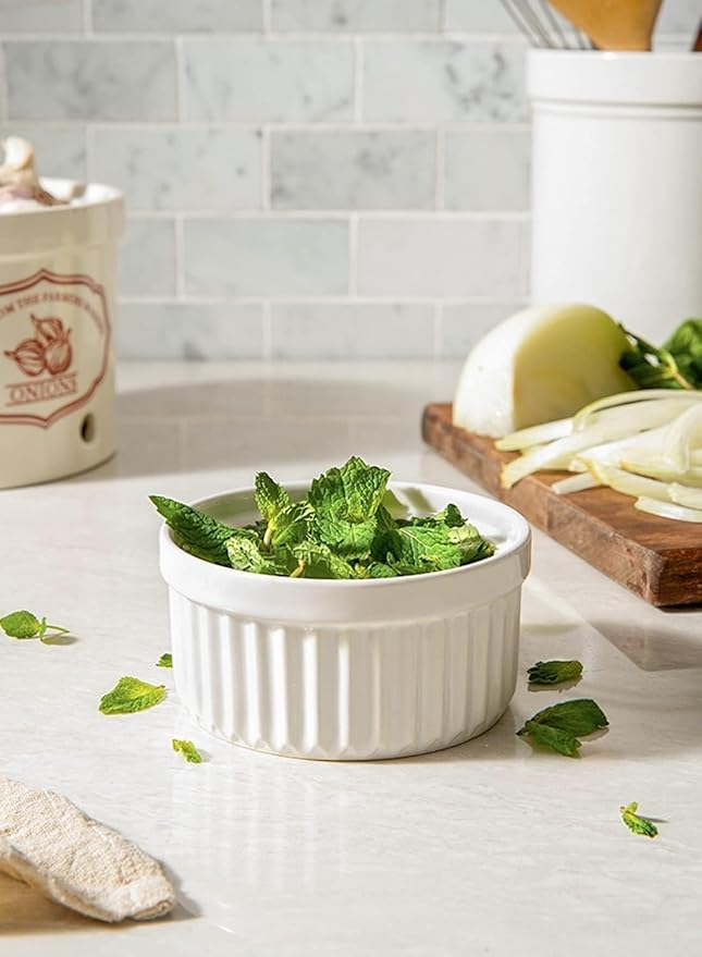 LE TAUCI Ramekins 16 OZ Oven Safe, Ceramic Souffle Dishes for Oven, Custard Cups, Creme Brulee Dishes, Porcelain Large Ramekins, Pudding Ramiken, Dipping Sauces, Set of 6, White