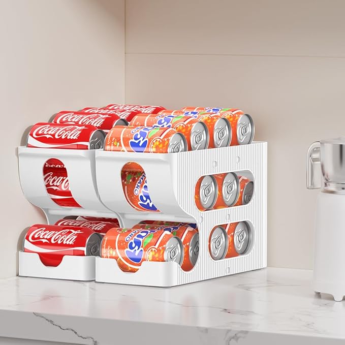 Sotfamily Soda Can Organizer for Pantry/Fridge, Automatic Rolling Pop Can Dispenser/Storage/Holder/Container for Refrigerator or 12" Deep Shelf, Space-Saving Drink Organizer for 24 Standard Cans