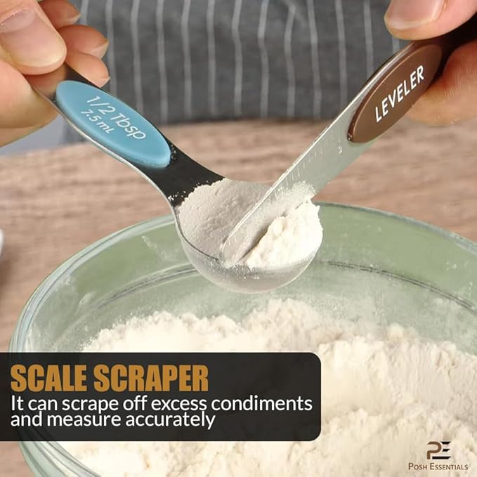 15 PCS Magnetic Measuring Spoons & Cups Set - 18/8 Food Grade Stainless Steel, Double Sided, Dishwasher Safe - Easy Read & Stackable for Effortless Storage