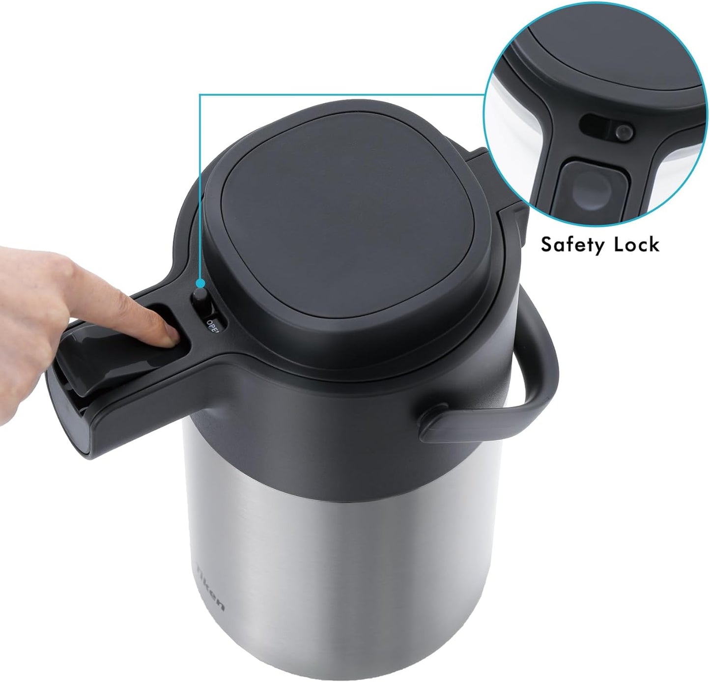 Tiken Airpot Coffee Dispenser with Pump - 102oz/3L Thermal Coffee Carafes for Hot Beverage - Stainless Steel Insulated Coffee Thermos Carafe, Silver