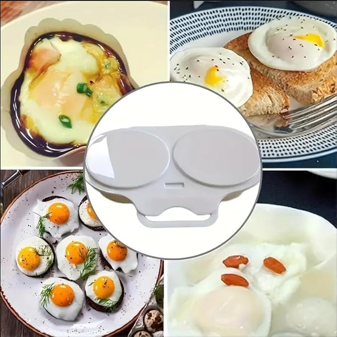 White Egg Poacher, Plastic Egg Boiler Poacher, 2 Cavity Nonstick Poached Egg Maker With Lid, Egg Poacher Microwave Egg Cooker, Drain Poached Egg Cups Cookware,Kitchen Dining Specialty Cookware