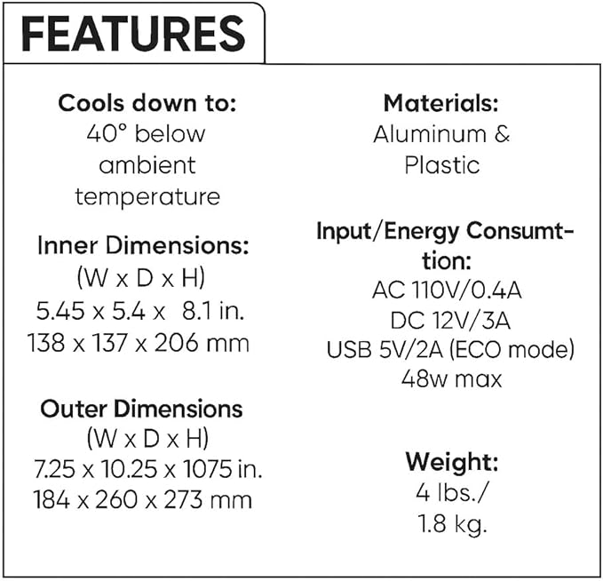 Cooluli Mini Fridge for Bedroom - Car, Office Desk & Dorm Room - Portable 4L/6 Can Electric Plug In Cooler & Warmer for Food, Drinks, Skincare Beauty & Makeup - 12v AC/DC & Exclusive USB Option, Black