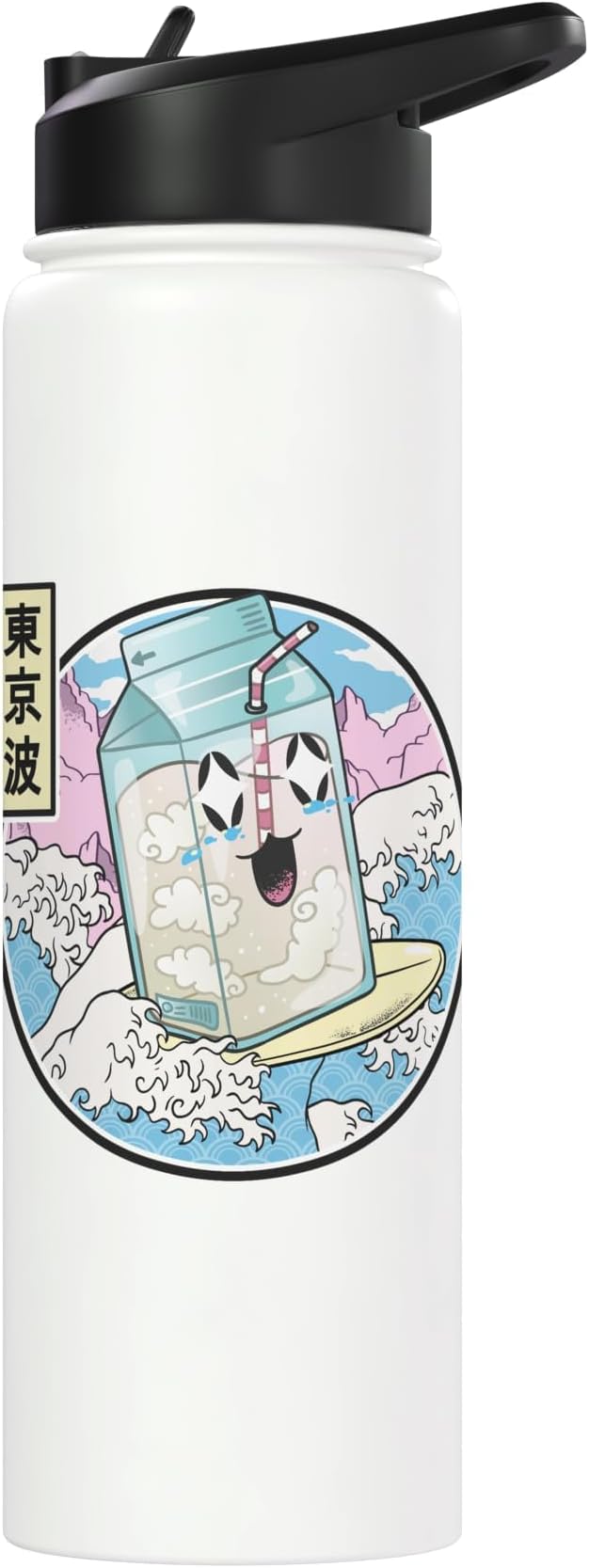 Surfing Milk Carton In Japanese Waves Vaporwave Kawaii Anime Stainless Steel Insulated Water Bottle