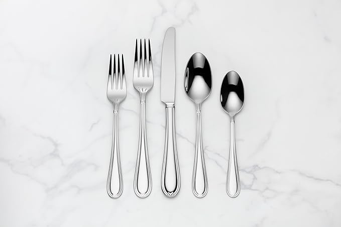 Lenox Silverware Set, Ashbridge 80-Piece Flatware Set, Service For 12, Rust Resistant 18/10 Stainless Steel, Dishwasher Safe, Knives Spoons And Forks Sets, Home And Kitchen Utensils (Silver, 80 Piece)