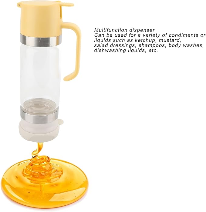Bewinner Glass Honey Dispenser Pot - 350ml Honey Dispenser Portable Clear Glass Syrup Dispenser with Handle, Prevent Dripping,Honey Container for Coffee Shops Restaurants Home (Yellow)