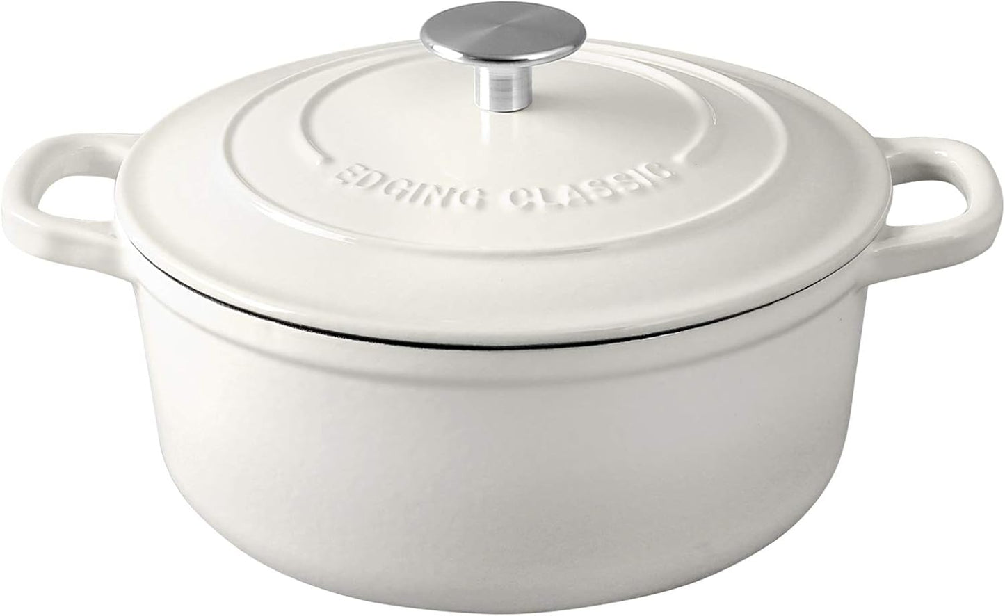 Enameled Cast Iron Covered Dutch Oven with Dual Handle, Dutch Ovens with Lid for Bread Baking, Safe to 500 degrees, 3.5 Quart, White