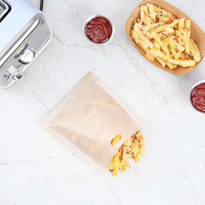 Restaurantware Bag Tek 6.5 x 6.3 Inch Toaster Bags 10 Small Toaster Sandwich Bags - Multipurpose Non-Stick Kraft Plastic Toaster Sleeves Semi-Disposable