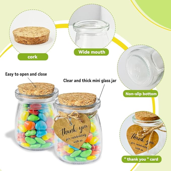 AIXIANG 30 Set 3.5 oz Glass Jars with Cork Lid & Airtight Seal - Rustic Wedding Favors, Baby Shower Gifts, Candy & Spice Storage - Includes Twine, Labels (Multi-Purpose, Eco-Friendly)