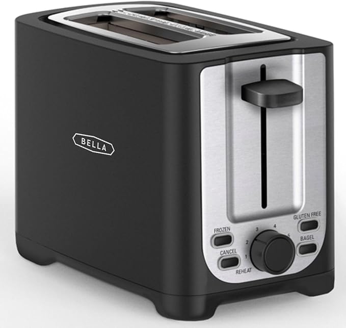 bella 2 Slice Toaster with Auto Shut Off,Extra Wide Slots & Removable Crumb Tray and Cancel,Defrost & Reheat Function,Toast Bread,Bagel-& Waffle,Black,(Pack of 6)