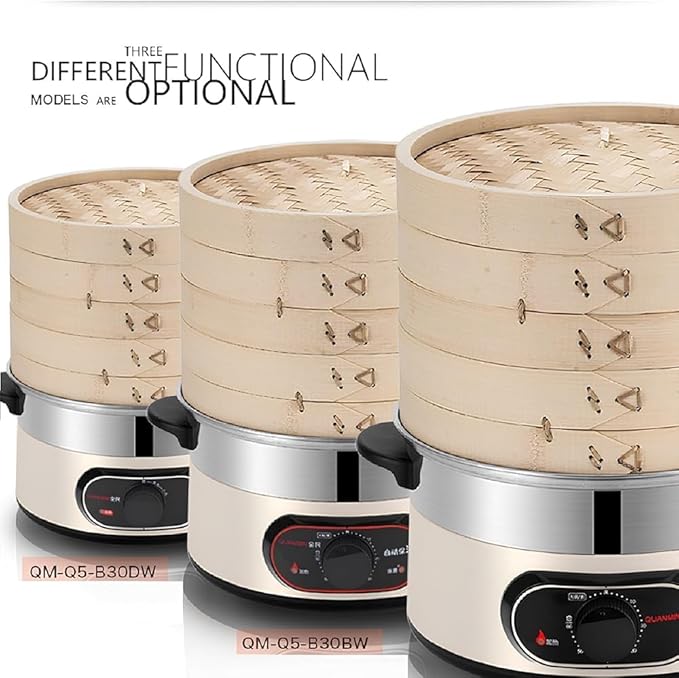 Electric Food Steamer, 2-Tier Bamboo Steamer, 60 Min Timer, Auto Shut-Off, Boil Dry Protection, 1500W