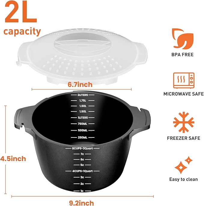 Microwave Cookware Steamer, 2 Quart Microwave Steamer for Vegetables, Microwave Cooker with Vent Lid- BPA Free, Freezer Safe