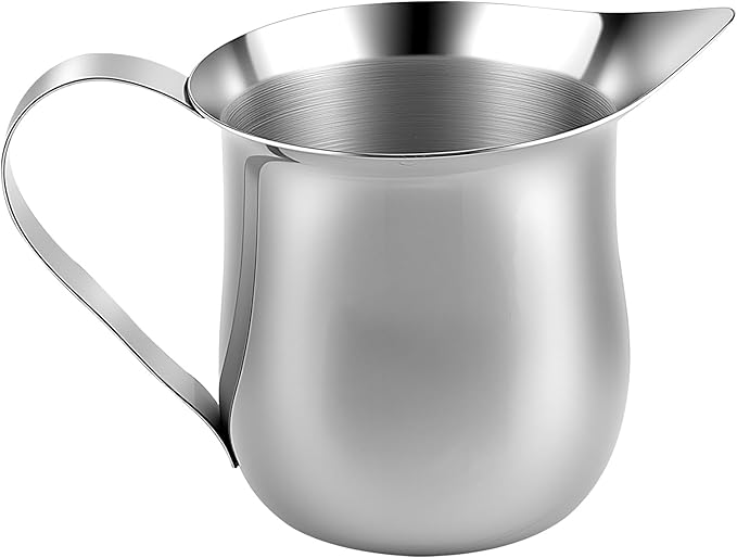 JAPCHET 20 Pack 3 Oz Small Metal Creamer Pitchers, Stainless Steel Bell Creamers with Pouring Spout, Mini Pitcher Cup Creamer Dispenser for Serving Milk, Coffee Cream, Sauce, Maple Syrup