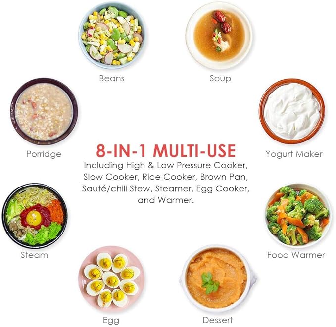 3 Quart Pressure Cooker 8 IN 1 Multi Use Programmable Instant Cooker Electric Pressure Pot with Slow Cook, Rice, Steamer, Sauté, Brown, Warmer