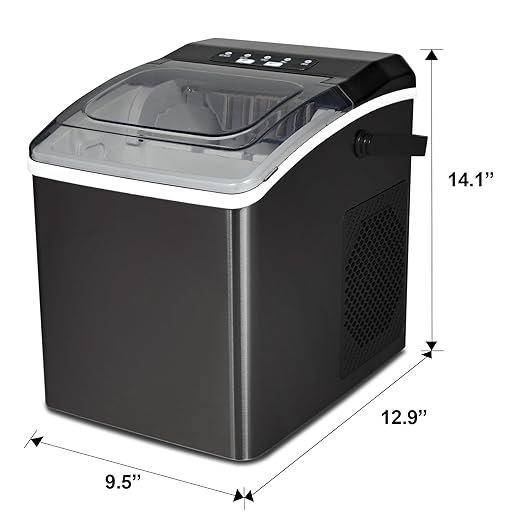 Koolatron Ice Makers Countertop Portable Ice Machine 2 Sizes Bullet Ice Cubes Ready in 6 Mins 26.5lbs/Day with Ice Scoop and Basket Digital Controls LED Indicators for Parties/Home/Office/Bar, Black