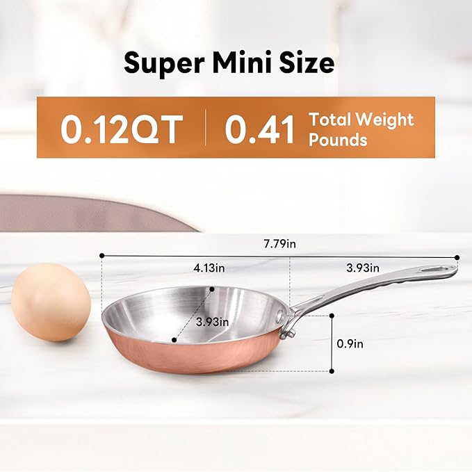 Macevia 0.12QT Mini Sauce Pan, 18/10 Stainless Steel Butter Warmer, Small Pot with Handle, Ideal for Kitchen, Restaurant, Camping & RV Use (4 Inch) - Copper