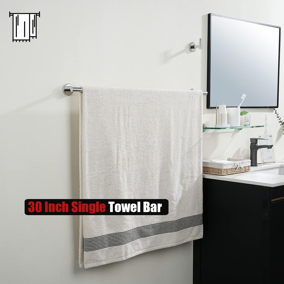 JQK Chrome Bath Towel Bar, 33 Inch 304 Stainless Steel Thicken 0.8mm Towel Rack Bathroom, Towel Holder Polished Finished Wall Mount, Useable Length 30 Inch, TB110L30-CH