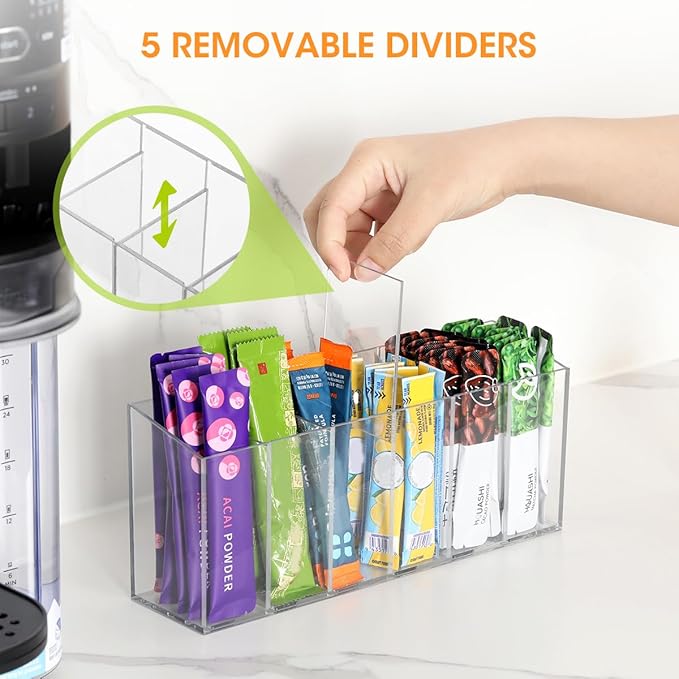 AIEVE Drink Packet Organizer, Mountable Water Packet Organization Holder with Adhesive & Magnetic Sticker, Pantry Organizers Kitchen Storage for Countertop Table Fridge Cabinet
