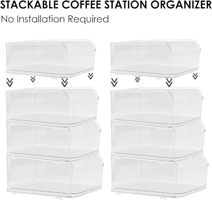 Clear Coffee Pod Holder for Counter, Transparent Coffee Pod Drawer for K Cups, Coffee Pod Storage Organizer Compatible with Nespresso Vertuo 38 Large or 52 Small Pods & Keurig Pods, 2 Tiers