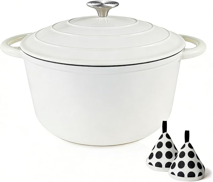 4.5 Quart Enameled Cast Iron Dutch Oven With Lid, Heavy-Duty Round Cookware Pot with Dual Handles for Sourdough Bread Baking, Braising, Soups And Stews, Used for All Stoves
