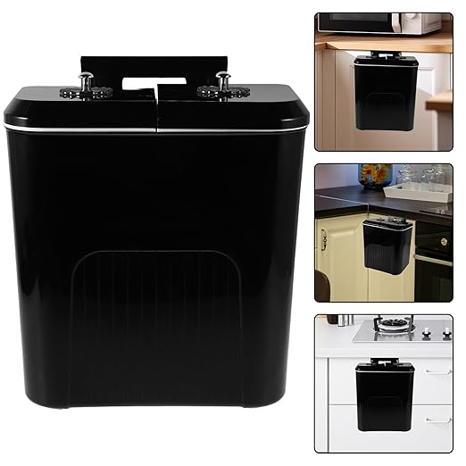 Ipetboom Kitchen Wall-Mounted Trash Can 9l with Dual Flip Lids Food Waste Bin Plastic Compost Bin for Home Kitchen Bathroom Cabinet Waste Sorting