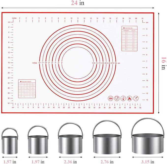 Biscuit Cutter, Silicone Pastry Dough Baking Mat Set, Baking Tools and Accessories Kit (4 Pcs/Set)