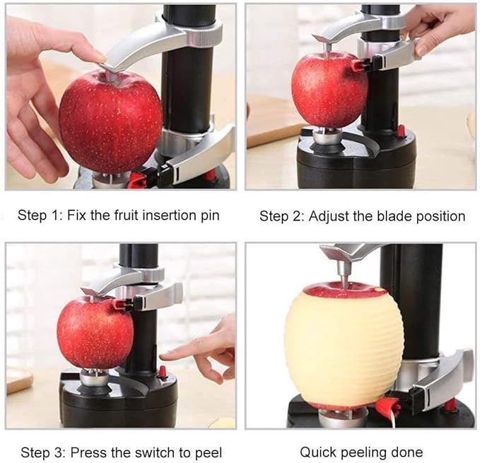 Electric Potato Peeler Automatic Apple Peeler, Smart Vegetable Fruit Peeler Machine, Stainless Steel Kitchen Peeling Tool [1 Adapter 2 Extra Blades] with Garlic Peeler