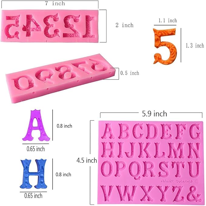 OBTANIM Silicone 3D Number 0-9 Alphabet A-Z Embossed Letter Fondant Chocolate Molds for Birthday Cake Decorating DIY Baking
