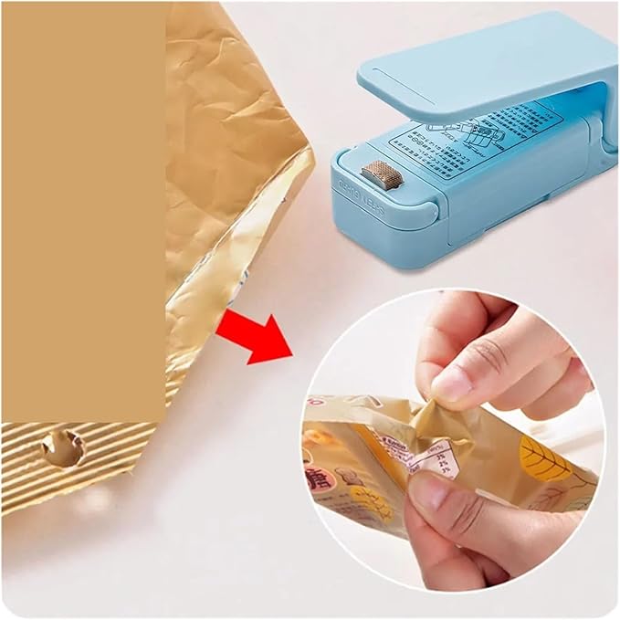 Sealing Machine, 10pcs Mini Heat Bag Packaging Sealer Portable Plastic Bag Clip Sealing Machine Food Storage Seal Snack Sealing Kitchen Gadgets(Blue)