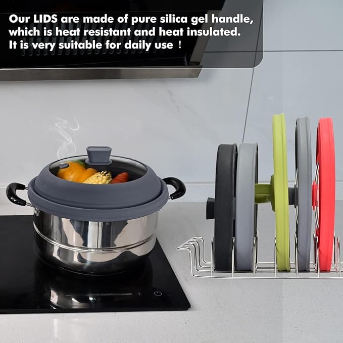 Microwave Splatter Cover Glass Splatter Guard Lid with Collapsible Silicone for Food Pot Plate Cover 11.8 inch Black