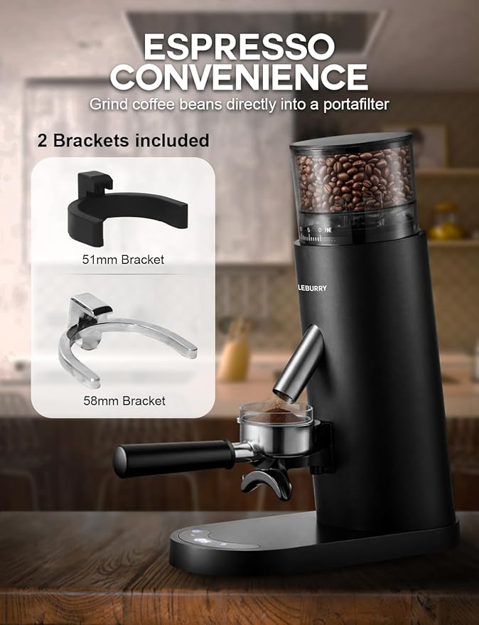 Burr Coffee Grinder – Portable Coffee Bean Grinder with 60 Grind Settings, LCD Timer, 51 & 58mm Portafilter Compatible - Rechargeable Electric Espresso Grinders for Home, Office & Travel
